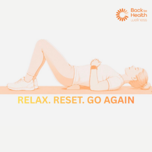 Person using a back-aid device while relaxing at home